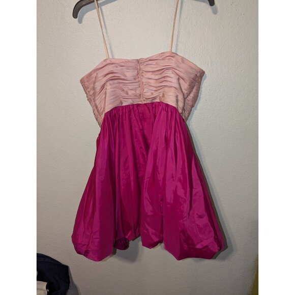 Liv‎ Foster Women's 12 Pink Magenta Strapless Ruched Bubble Hem Dress - Picture 4 of 14